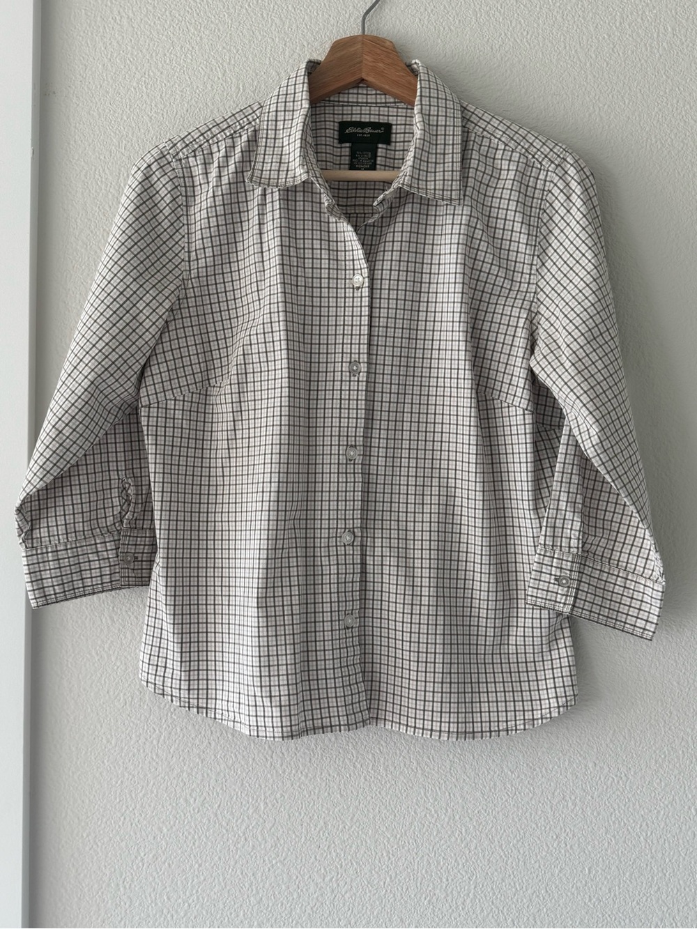 Eddie Bauer Woman’s  White and Black Windowpane Button-Down Shirt